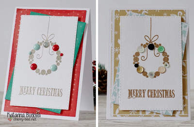 Handmade Christmas card by Katarina Budova. Using stamp set Hanging Around from Clearly Besotted, enamel dots, sequins from Lucy’s Cards, Nuvo drops and heat embossing powders from Wow.