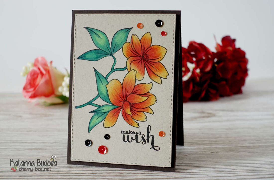 Handmade card for multiple occasions. Pencil colouring for beginners. Pencil colouring on kraft card stock. Faber-Castell Polychromos together with Prismas from Premier. “Make A Wish” stamp set by Clearly Besotted.