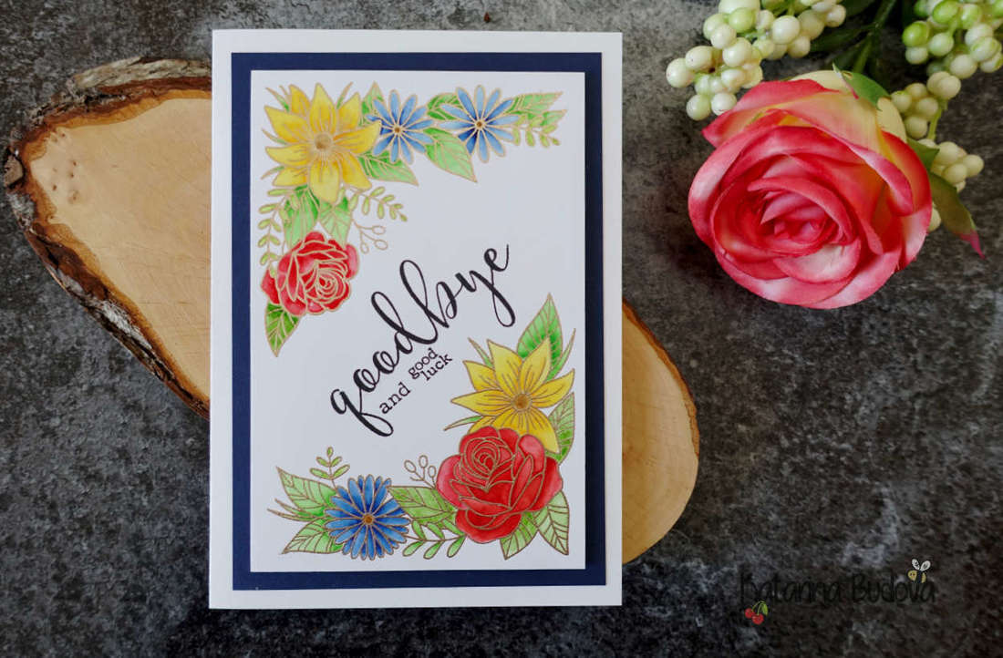 Handmade goodbye farewell flower card using the “One In A Million” stamp set by Clearly Besotted, Sophisticated Script by Concord & 9t and Koi brush markers from Sakura. 