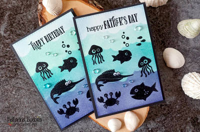 Handmade underwater card scene for Father’s Day or Birthday. Masculine card, perfect for men or boys. Using the Cloud Stencil and Ocean Fun Stamp Set from MFT and Distress Inks. 
#cherrybeecards