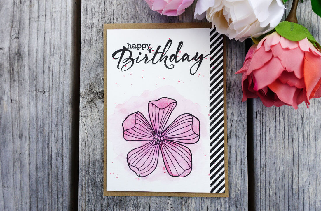 Simple one layer Birthday card using the messy watercolouring technique. Products used are from Clearly Besotted and Create A Smile. #cherrybeecards