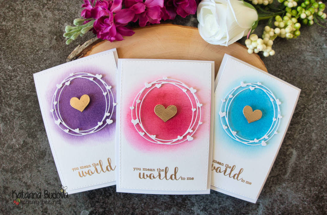Handmade card for multiple occasions. Valentine’s Day, Mother’s Day, Birthdays or just because. Using the Heart Frame die from Avery Elle and Distress inks to create a colourful background. Sentiment “You mean the world to me” by Clearly Besotted.