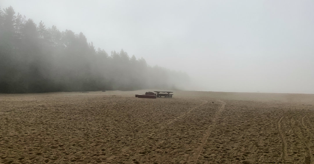 Foggy morning on a beach at the sea in the Gulf of Bothnia close to the village Hörnefors, Sweden.