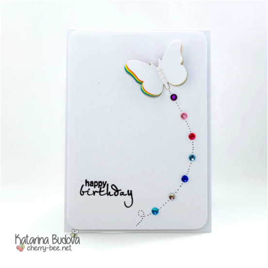 Handmade birthday card using colorful cardstock and butterfly die from Clearly Besotted.