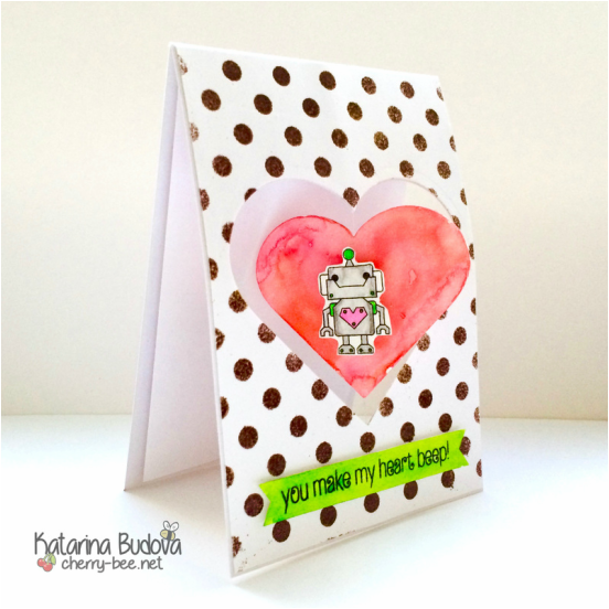 Handmade spinner card for Valentine’s Day or any similar occasion. Using Mini Bots stamp set from Clearly Besotted. To see more please visit my blog: cherry-bee.net