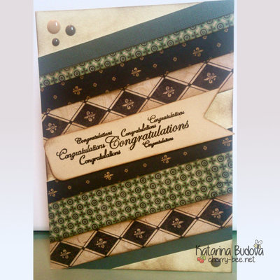 Handmade vintage congratulations card, using pattern paper. To give it a vintage look I used a distress ink on each stripe of the pattern paper.