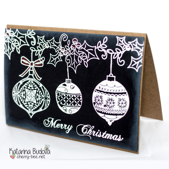 Very simple handmade Christmas card. Using black cardstock and white embossing powder.