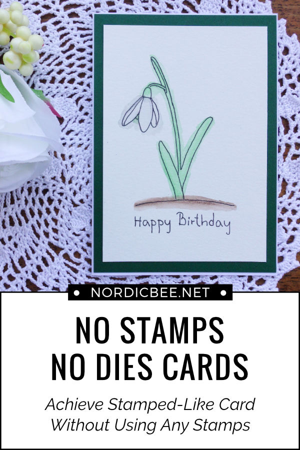 Create a card with stamped-like image without using any stamps. No stamps or dies needed. A spring card, a card for Mother’s Day.  #cardmaking #cardmakingideas #handmadecards #cardtutorials #diycard #nostampscard #nostampsnodiescards #springcard #mothersdaycard #cardforher   